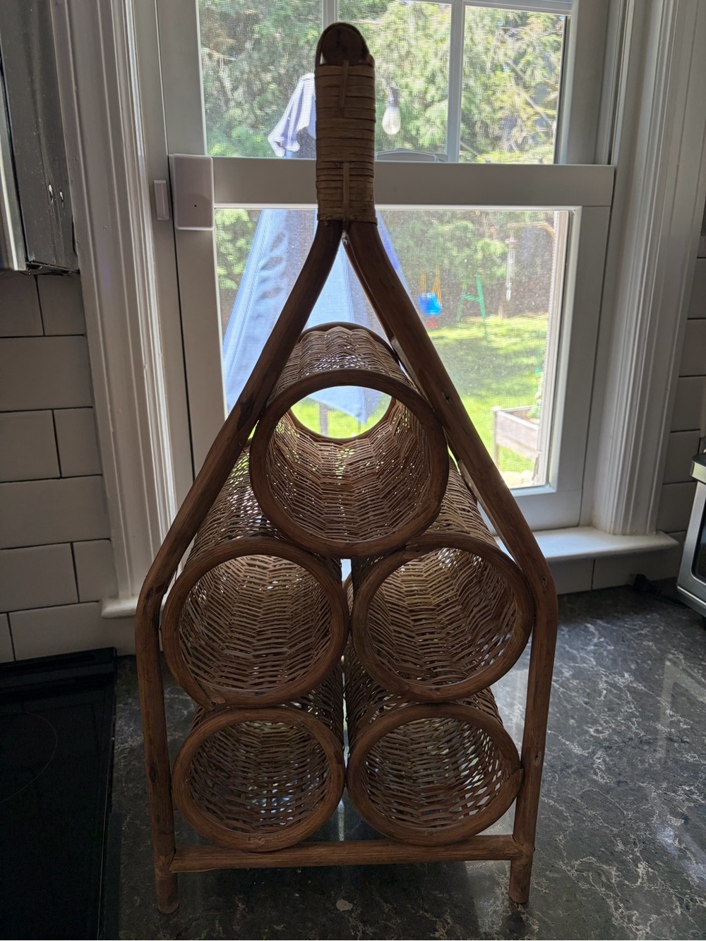 Woven Rattan Five-Bottle Wine Rack - Natural Brown